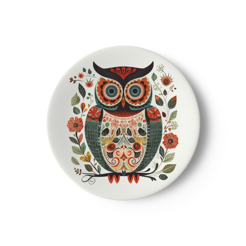 China plate, folk art owl design