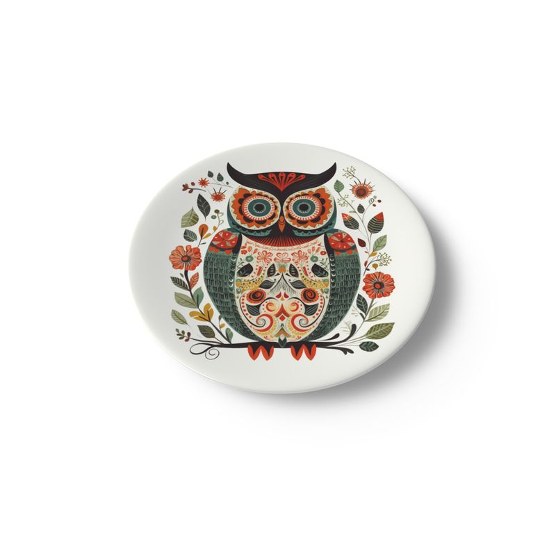 China plate, folk art owl design